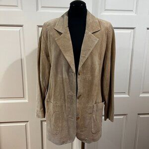 Vintage 90s Womens WinterSilks Tan 100% Suede Leather Silk Lined Blazer Jacket